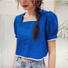 Puff-sleeve Square Neck Cropped Top
