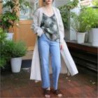 Open-front Linen Blend Robe Cardigan With Sash