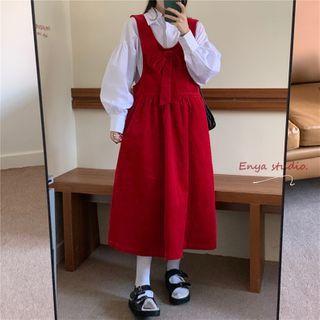 Plain Blouse / Bow Midi A-line Overall Dress