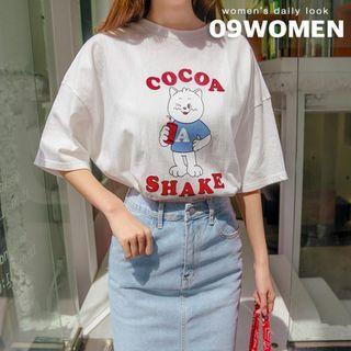 Plus Size Cat Print Cotton T-shirt