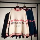 Lettering Sequined Heart Print Sweater