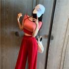 Two Tone Cropped Top / High-waist Plain Wide Leg Pants