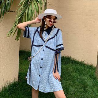 Contrast Collar Floral Midi A-line Shirtdress