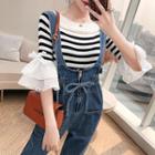 Set: Striped Knit Top + Dungaree