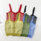 Heart-button Checked Crop Top