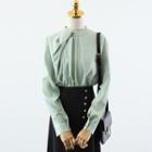 Stand Collar Blouse / Midi A-line Skirt