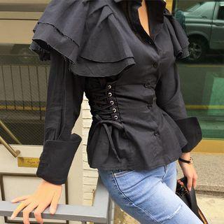 Ruffle-shoulder Lace-up Side Blouse
