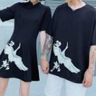 Couple Matching Short-sleeve Crane T-shirt / A-line Dress