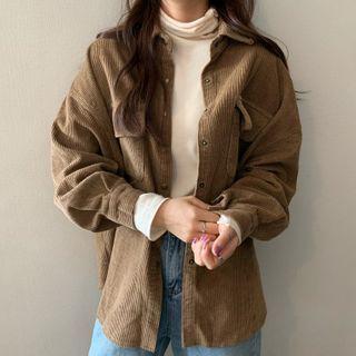 Long-sleeve Turtle Neck Top / Corduroy Shirt Jacket