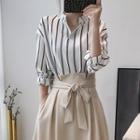 Striped Chiffon Blouse Stripe - White - One Size