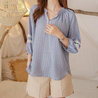 Open-placket Laced Patterned Top