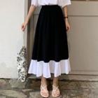 Two Tone A-line Midi Skirt