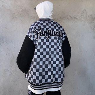 Couple Matching Checked Embroidered Baseball Jacket