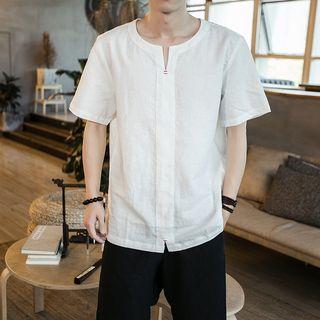 Short-sleeve Notch-neck Top