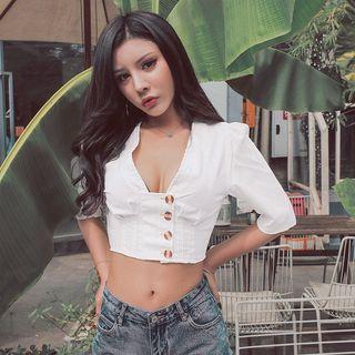 V-neck Stitched Crop Blouse