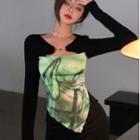 Mock Two-piece Irregular T-shirt / Midi Mermaid Skirt