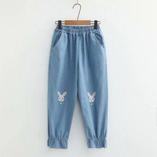 Rabbit Embroidered Jogger Jeans