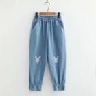 Rabbit Embroidered Jogger Jeans