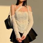 Asymmetrical Cold-shoulder Shirred Blouse