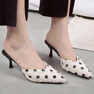 Polka Dots Frayed Kitten Heel Mules