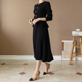 Button-trim Peplum Midi Dress