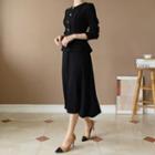 Button-trim Peplum Midi Dress