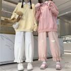 Ruffled Wide-leg Pants / Polo-neck Sweatshirt