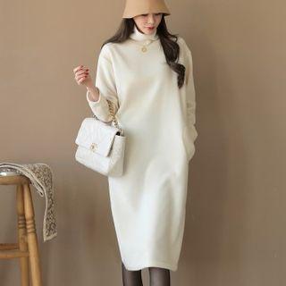 Turtle-neck Fleece Midi Dress
