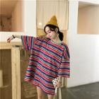 3/4-sleeve Striped Oversized T-shirt