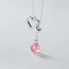 925 Sterling Silver Rhinestone Heart & Bead Pendant Necklace S925 Silver - As Shown In Figure - One Size