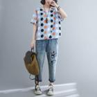 Short-sleeve Dotted T-shirt Multicolor Dot - Blue - One Size