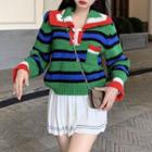 Striped Collared Sweater Green & Blue - One Size