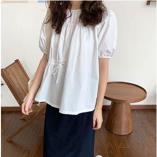 Short-sleeve Plain Tie-waist Top