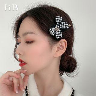 Houndstooth Bow Hair Clip Black & White - One Size