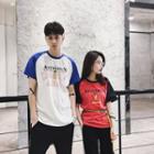Couple Matching Raglan Lettering Short-sleeve T-shirt