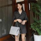 Open-placket Linen Blend Playsuit
