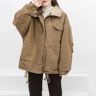 Drawstring-cuff Zip-up Cargo Jacket