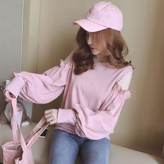 Long-sleeve Frilled Panel Shoulder Pullover