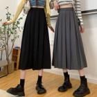 Plain High-waist Pleated Long Skirt