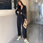 Plain Cropped Blazer / Loose-fit Pants