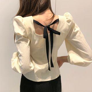 Puff-sleeve Ribbon Back Blouse