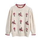 3/4-sleeve Floral Sweater