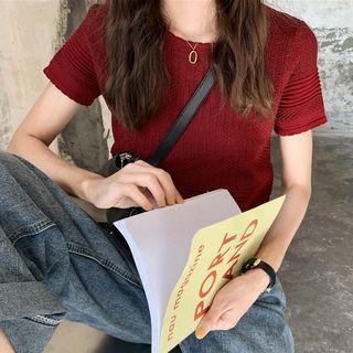 Short-sleeve Textured Crop Knit Top