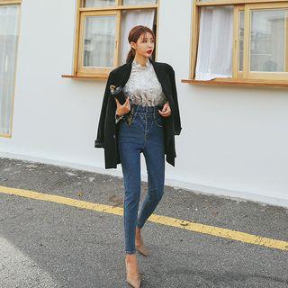 Layered High-waist Washed Skinny Jeans