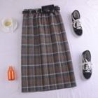 High-waist Checked Midi Straight Fit Skirt
