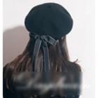 Bow-accent Beret Black - One Size