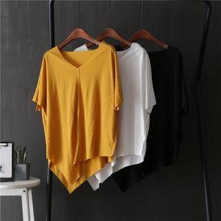 Elbow-sleeve Asymmetrical Chiffon Top