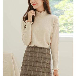 Turtleneck Frill-edge Sweater