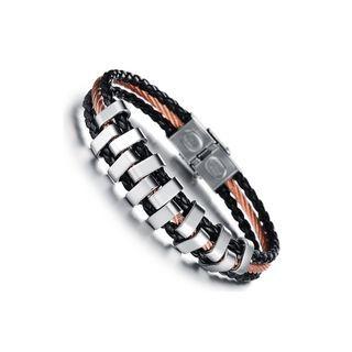 Simple Creative Geometric 316l Stainless Steel Two-tone Leather Bracelet Silver - One Size