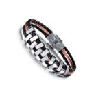 Simple Creative Geometric 316l Stainless Steel Two-tone Leather Bracelet Silver - One Size